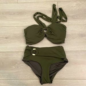 green bandeau swim suit set